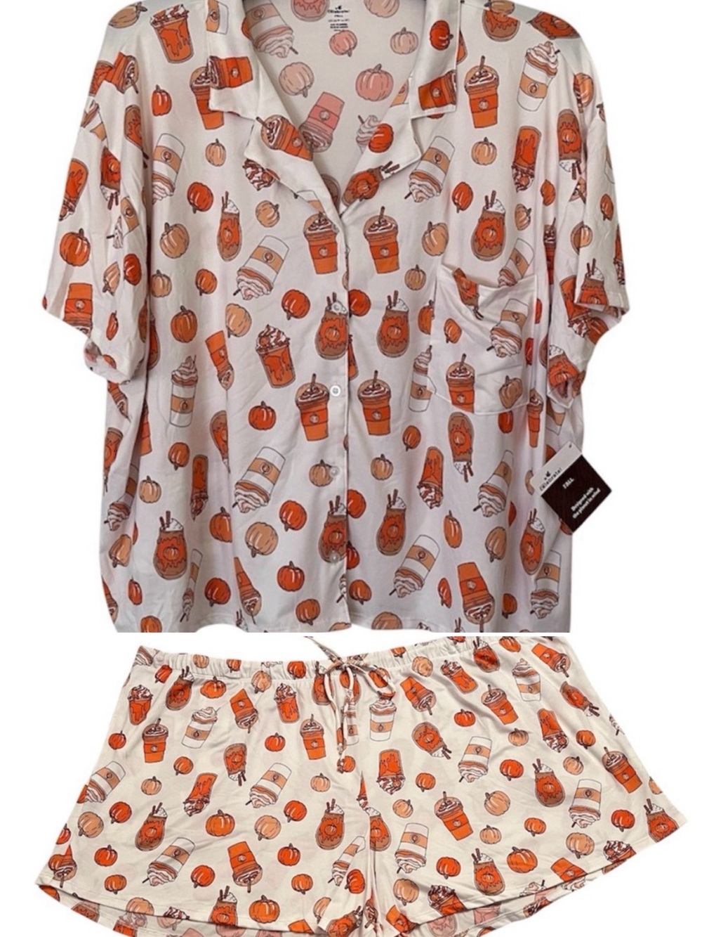Pumpkin Print Button-Up Pajama Top